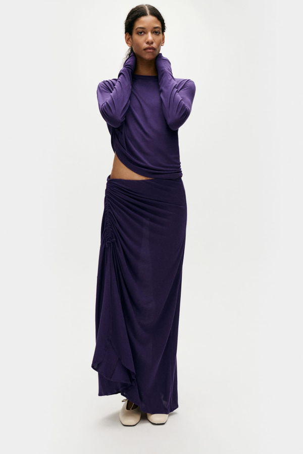 Silk Laundry Jersey Modal Ruched Skirt - Nightshade