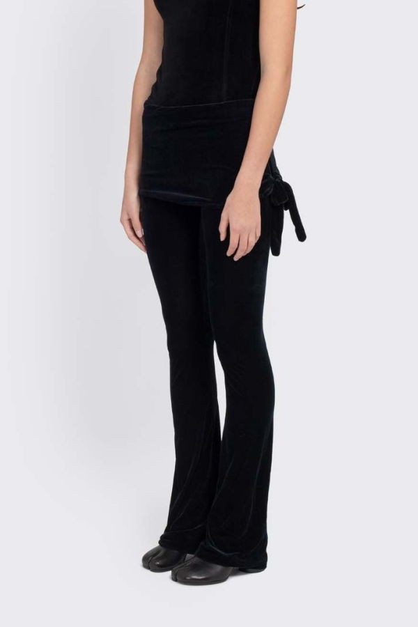 Open YY Velvet Skirt Layered Leggings - Black