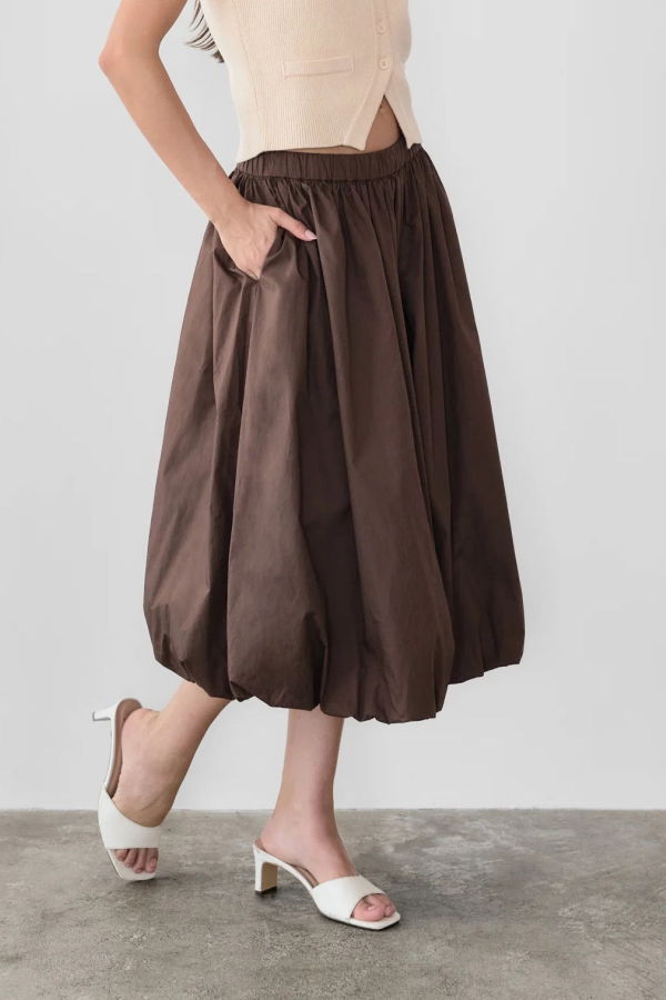 Mod Ref Bella Balloon Midi Skirt - Brown