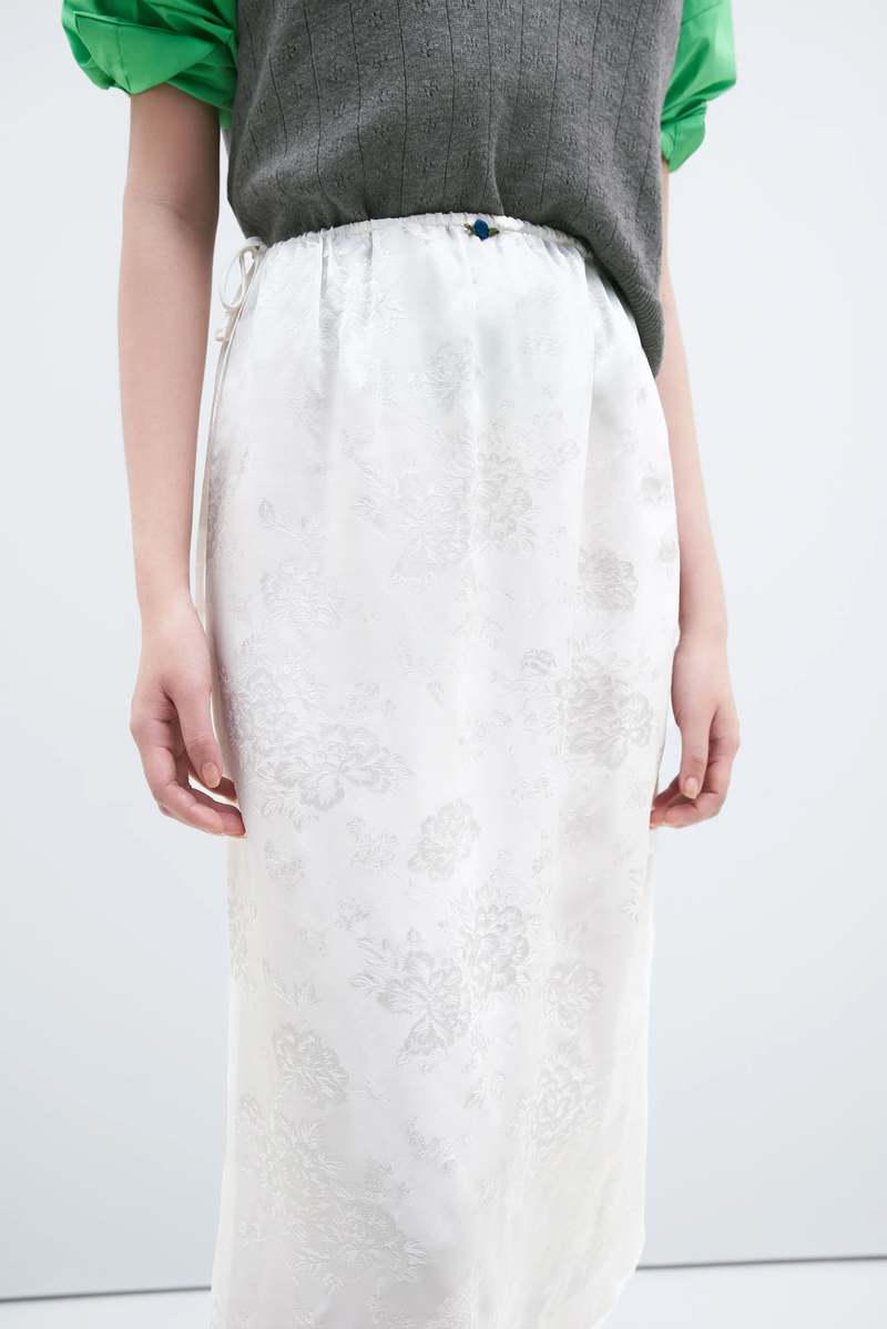 Cordera Flower Jacquard Skirt - Cream