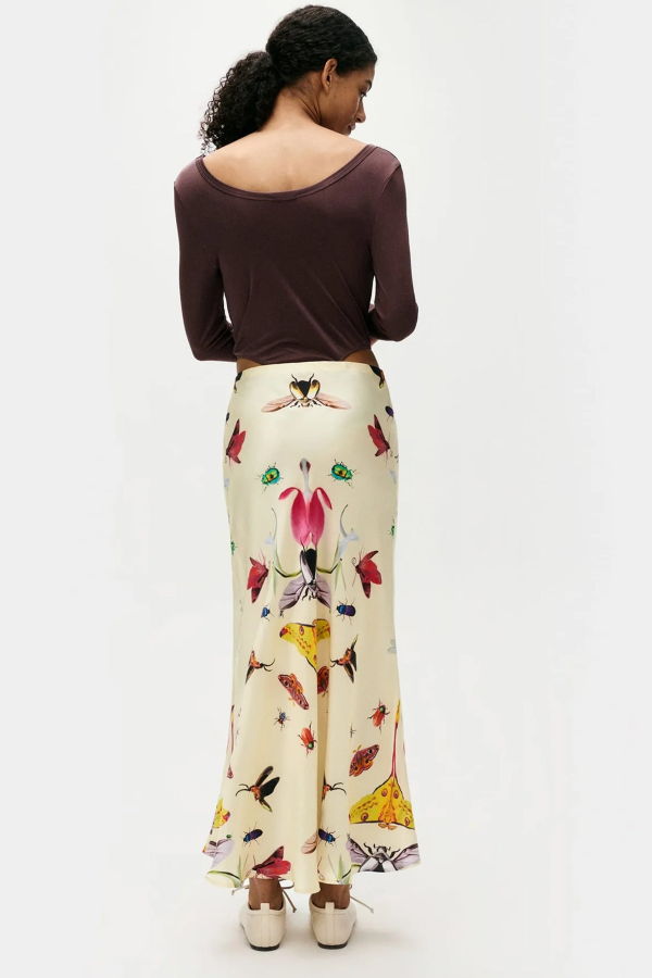 Silk Laundry Silk Long Bias Skirt - Insects