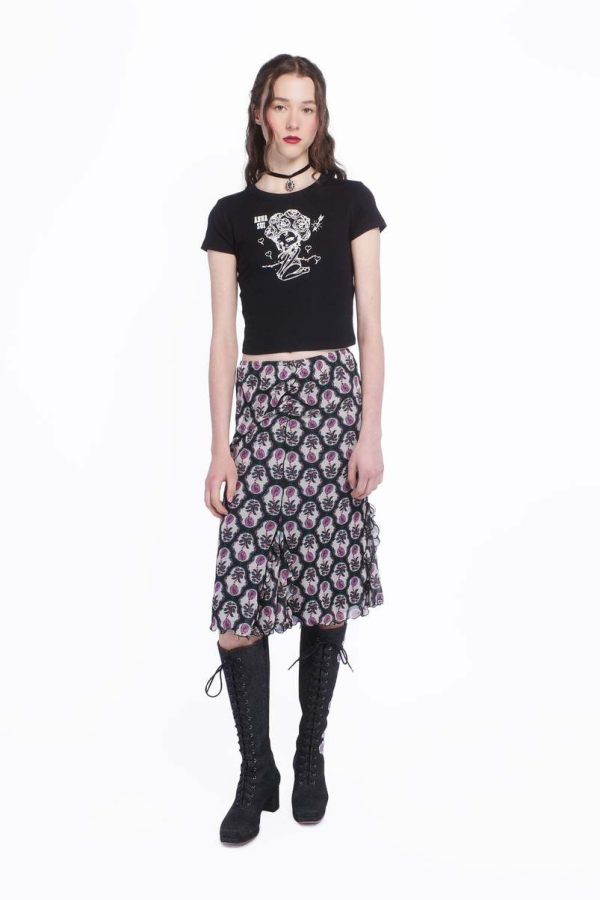 Anna Sui Sleeping Beauty Mesh Skirt - Black/Lilac Multi