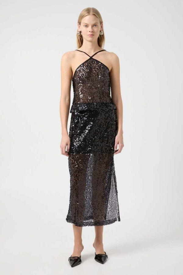 Third Form Reflection Sequin Midi Skirt - Black