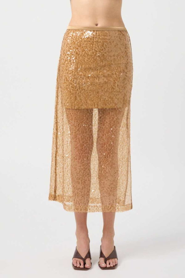 Third Form Reflection Sequin Midi Skirt - Honey