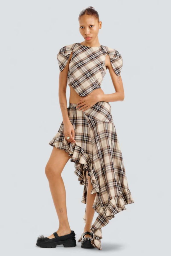 Collina Strada Sand Plaid Cotton Florist Skirt - Sand Plaid