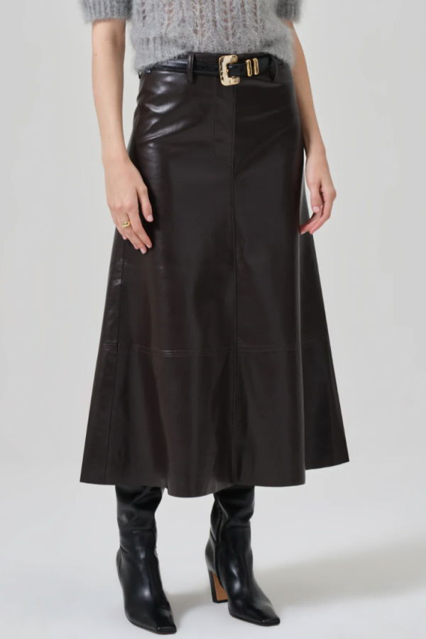 Citizens of Humanity Cassia Leather Skirt - Chocolate Brown