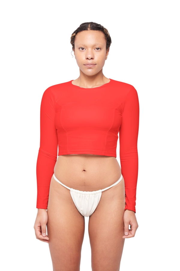 hauslabel LONG SLEEVE CROPPED TOP - REDCOAT