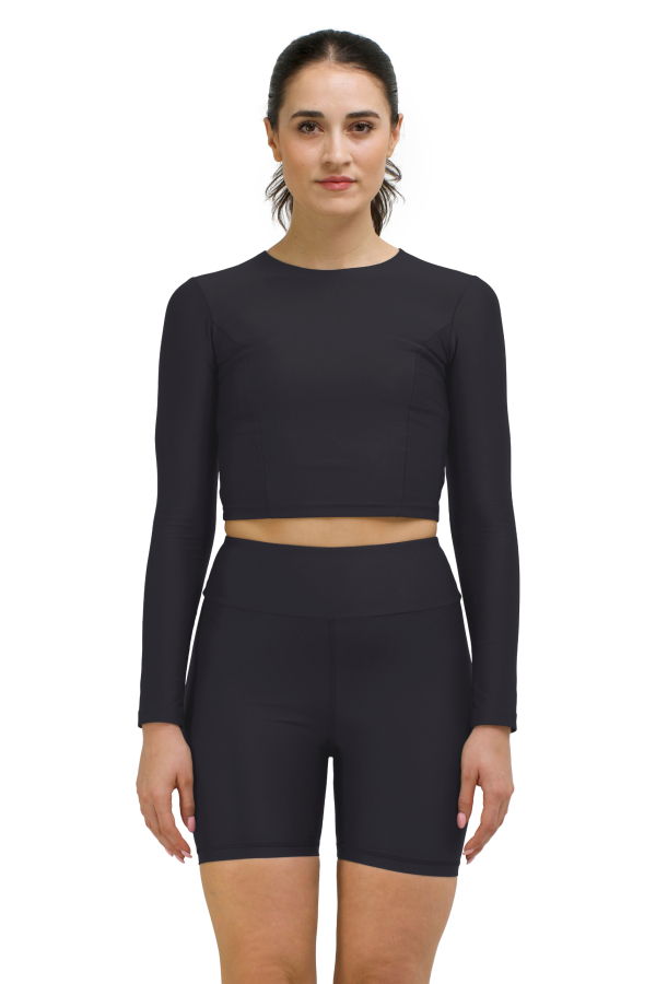 hauslabel LONG SLEEVE CROPPED TOP - NOIR