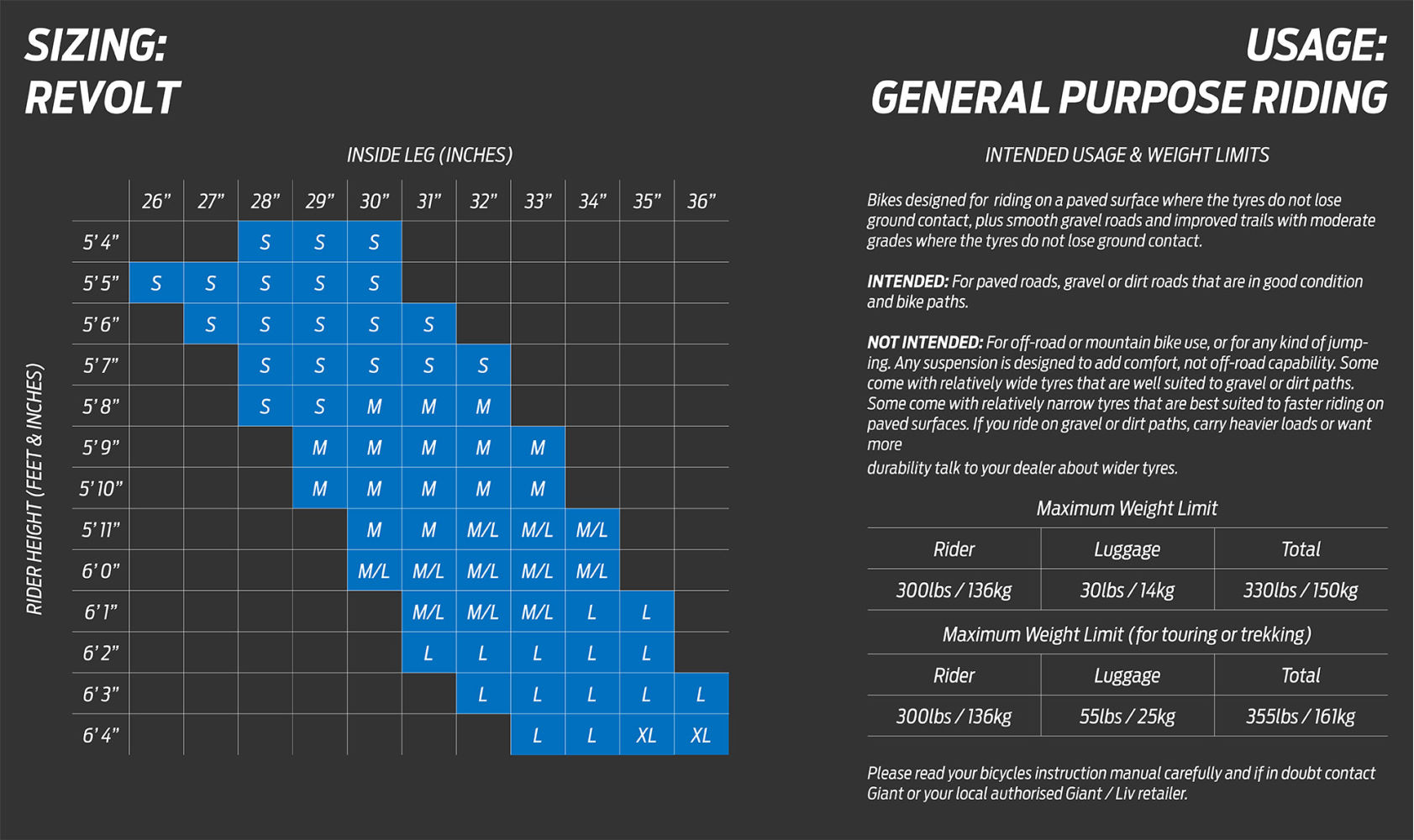 Road Bike Size Chart Giant