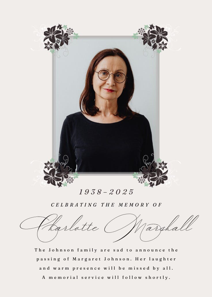 Floral Frame - Memorial Card (Free) | Greetings Island