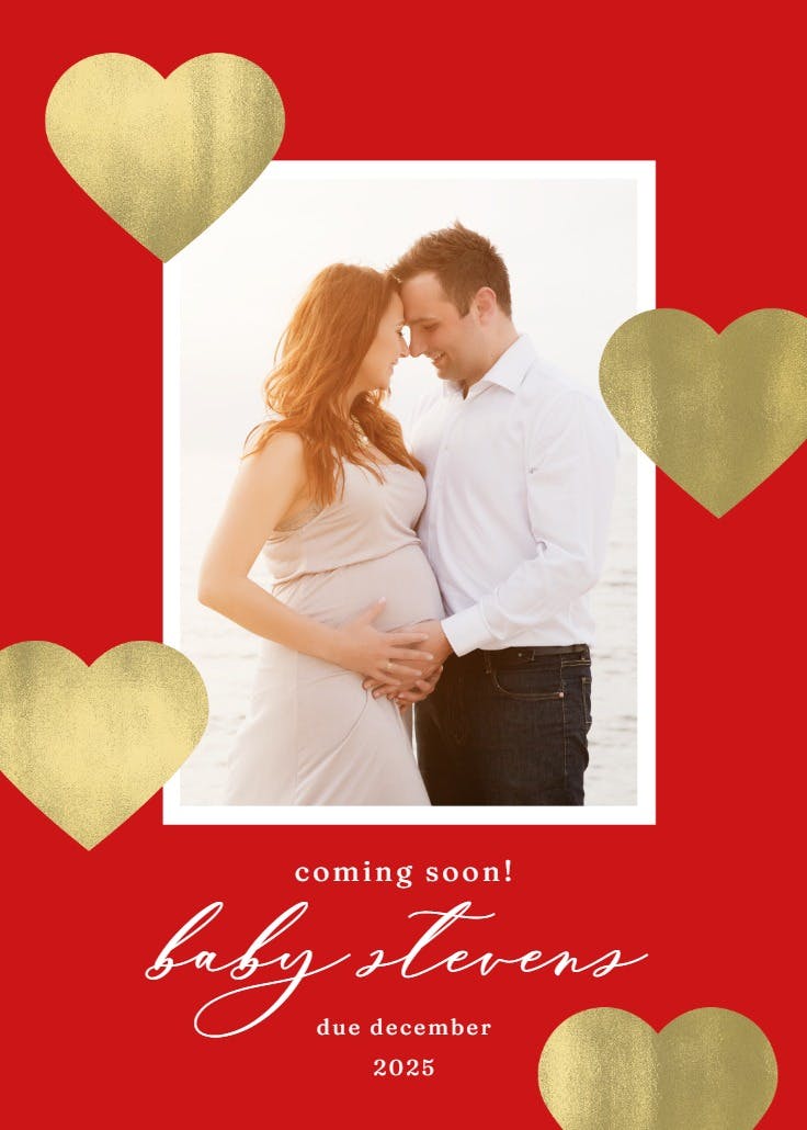 Glitter hearts - Pregnancy Announcement Template | Greetings Island