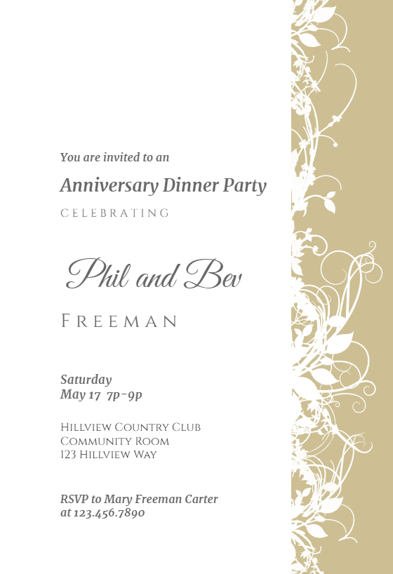 White Floral- Creme - Anniversary Invitation Template (Free ...