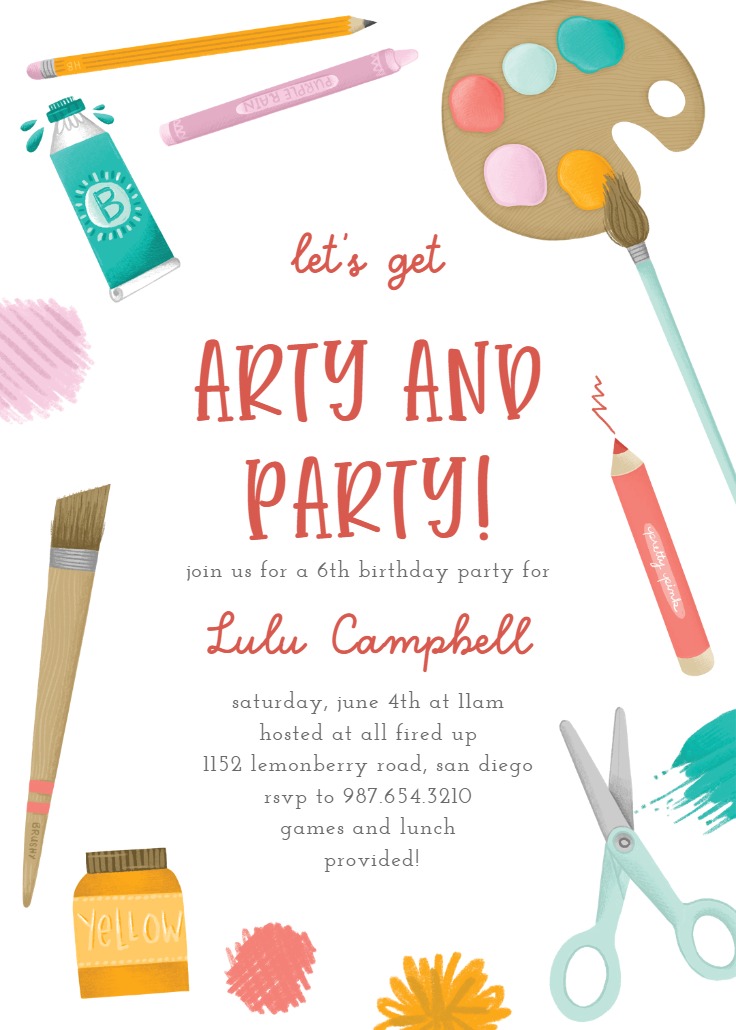 Art Party Invitations Girls