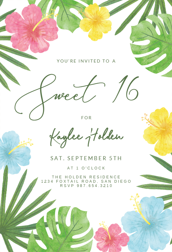 Palm Leaves - Pool Party Invitation Template (Free) | Greetings Island