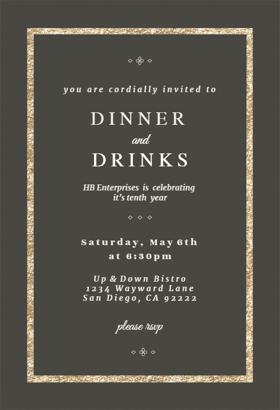 Elegant Gold - Dinner Party Invitation Template (Free) | Greetings Island