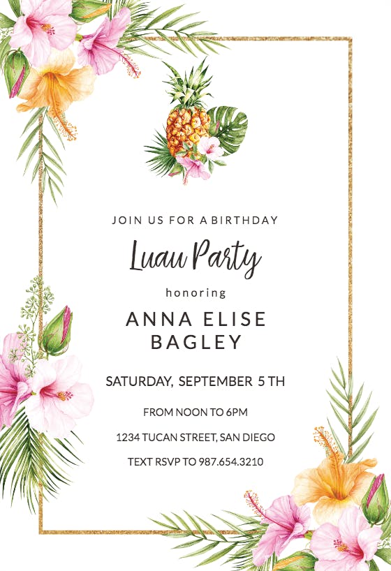 Tropical Pineapple - Luau Party Invitation Template | Greetings Island