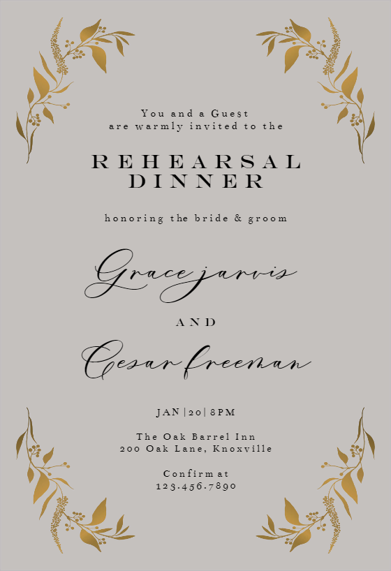 Tiny Gold Botanical - Rehearsal Dinner Party Invitation Template ...