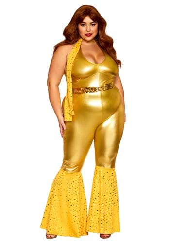 Women's Plus gold Disco Fox Adult Costume