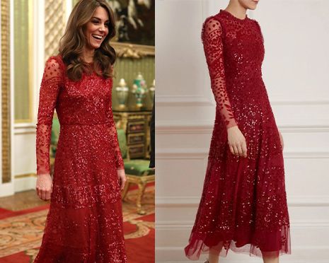 Kate Middleton wearing red sequin Needle & Thread dress