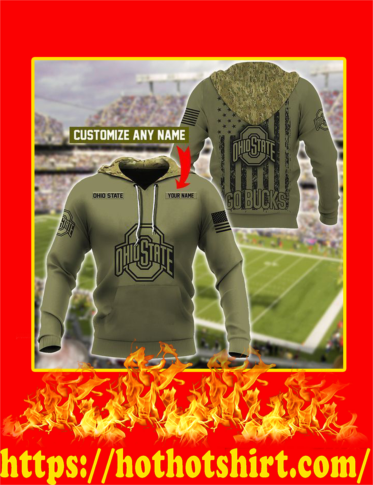 Ohio State Buckeyes Customize Custom Name 3d Hoodie