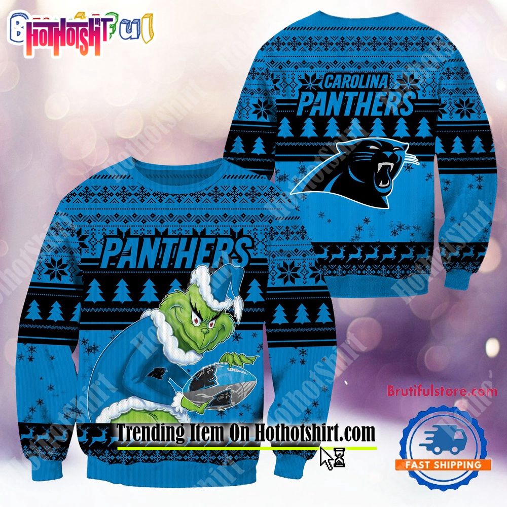 NFL Carolina Panthers Football Grinch Christmas Ugly Sweater 2024