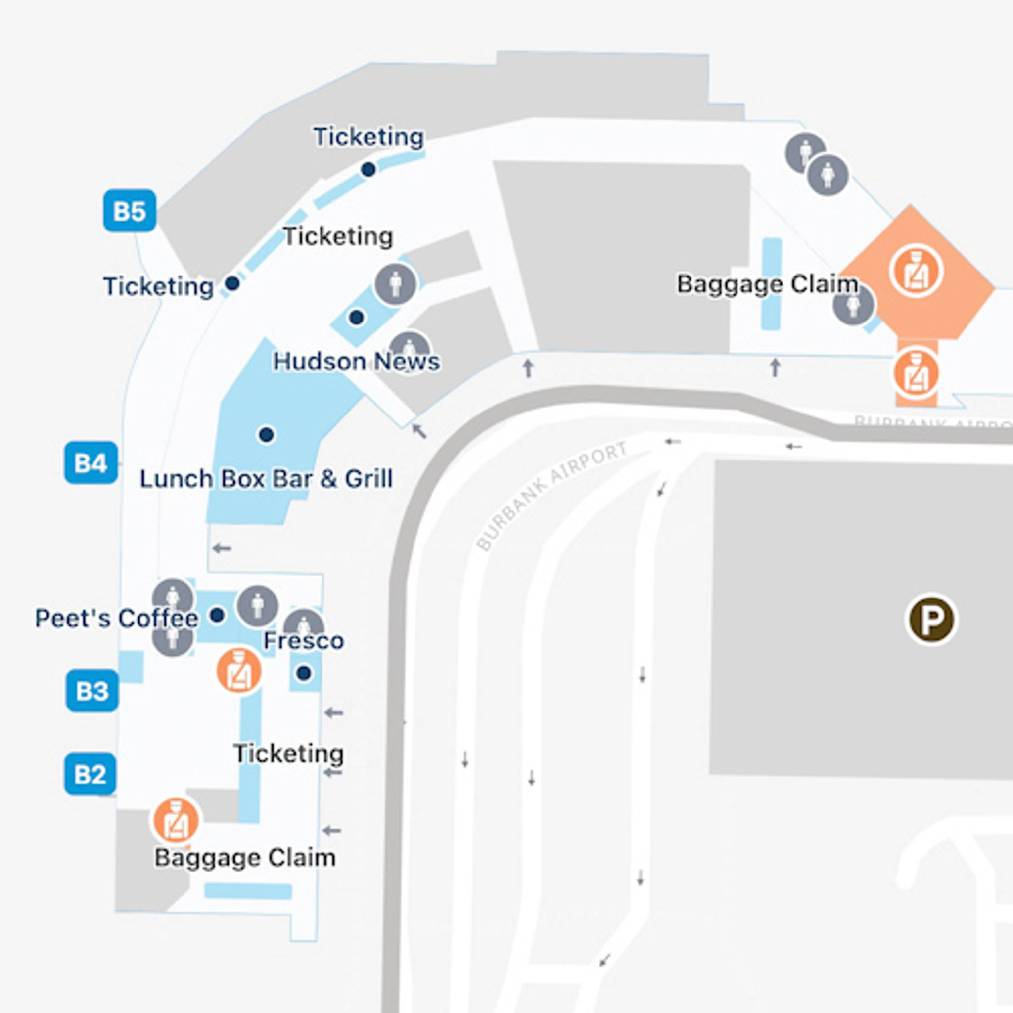 Hollywood Burbank Airport BUR Terminal B Map