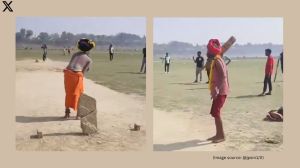 Babas play cricket at Mahakumbh Mela