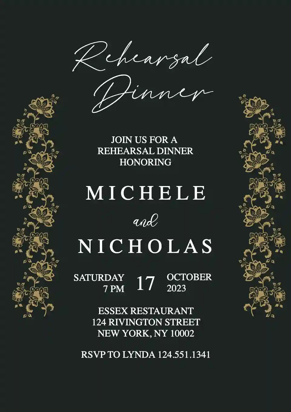 Gold Flower - Free Rehearsal Dinner Invitation Templates | Invitanku