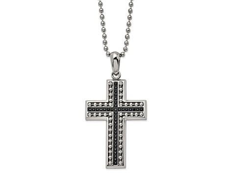 Black Cubic Zirconia Two-Tone Stainless Steel Men's Cross Pendant With ...