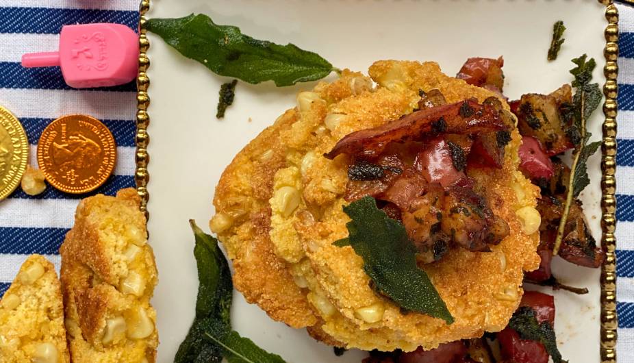 Cornbread Latkes with Fried Sage & Cinnamon Apple Chutney