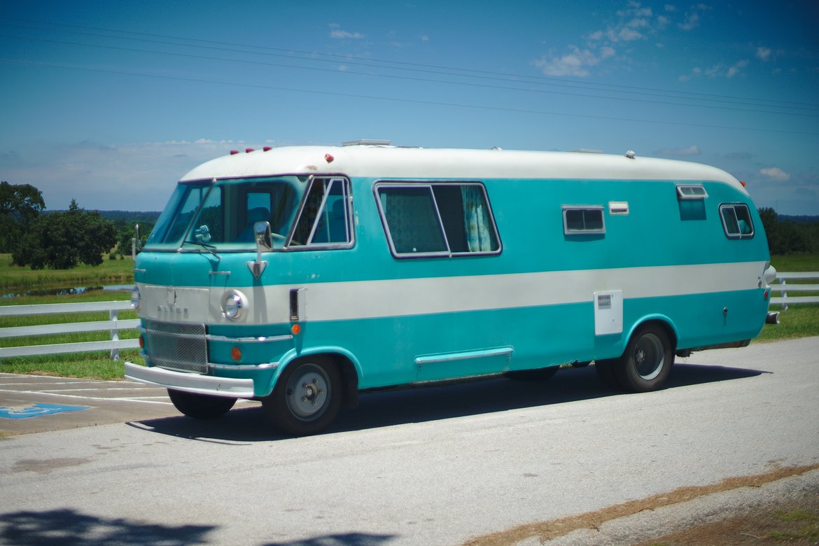 1969 dodge travco, rest area, somewhere in texas photographed by luxagraf