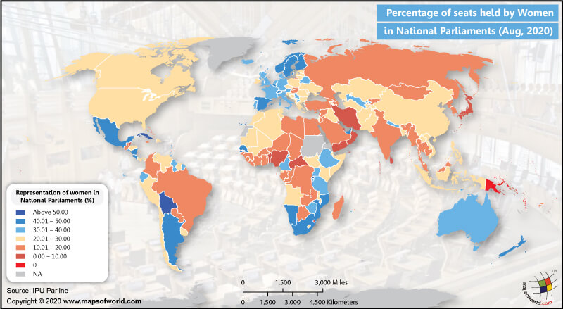 World Map Highlighting Countries with the Most Number of Women Parliamentarians