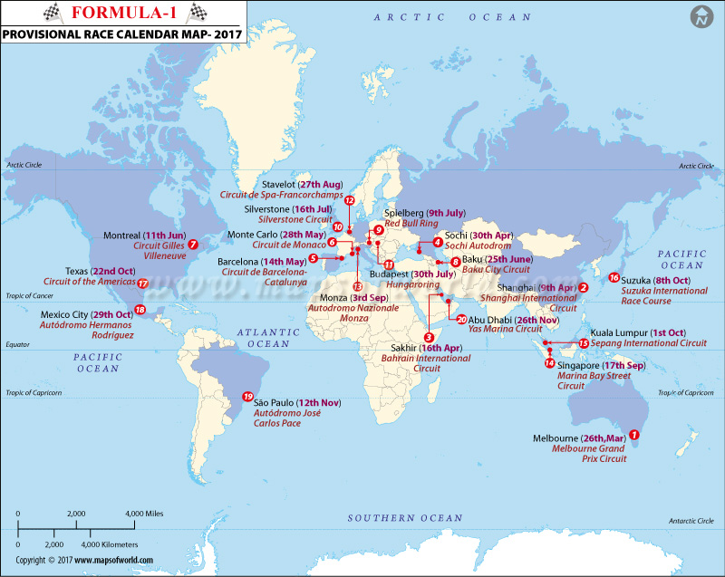 Formula One Schedule 2017, F1 Calendar 2017