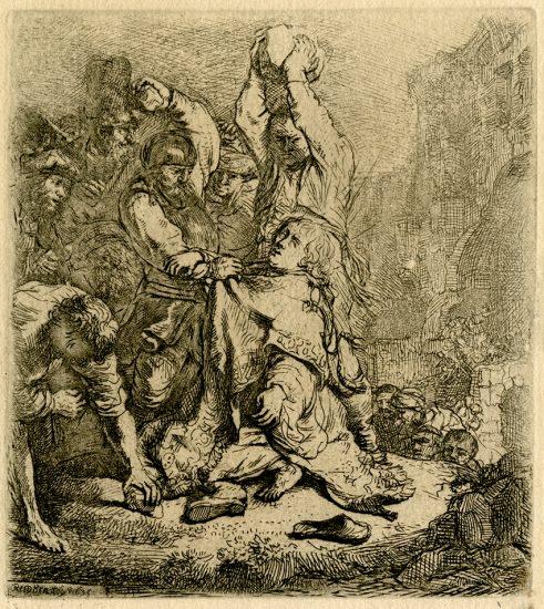 Rembrandt Etching, The Stoning of St. Stephen, 1635