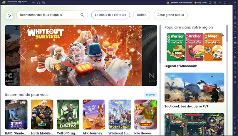 Accueil émulateur Android sur Bluestacks