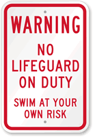 Warning No Lifeguard On Duty Sign