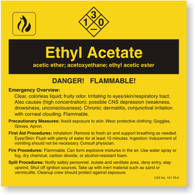 Right-to-Know Chemical Ethyl Acetate Label, SKU: LB-1584-054