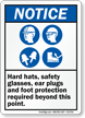 Hard Hats Safety Glasses Ear Plugs Required Sign