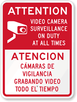 Bilingual Attention Video Camera Surveillance Sign