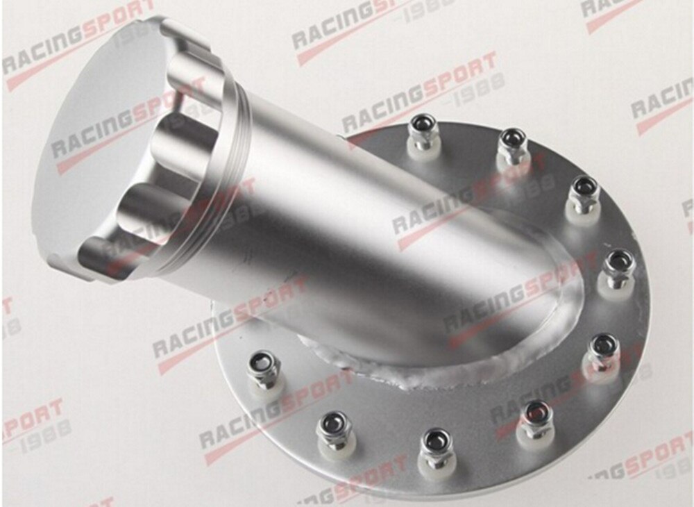 Billet Fuel Cell Fast Fill Filler Neck Aluminum 45 Deg/Degree 12 Bolt Flange Silver