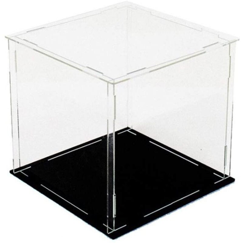 Clear Acrylic Display Case Model Display Cover Hand-Made Dust Box with Black Base for Toys Models Exhibits