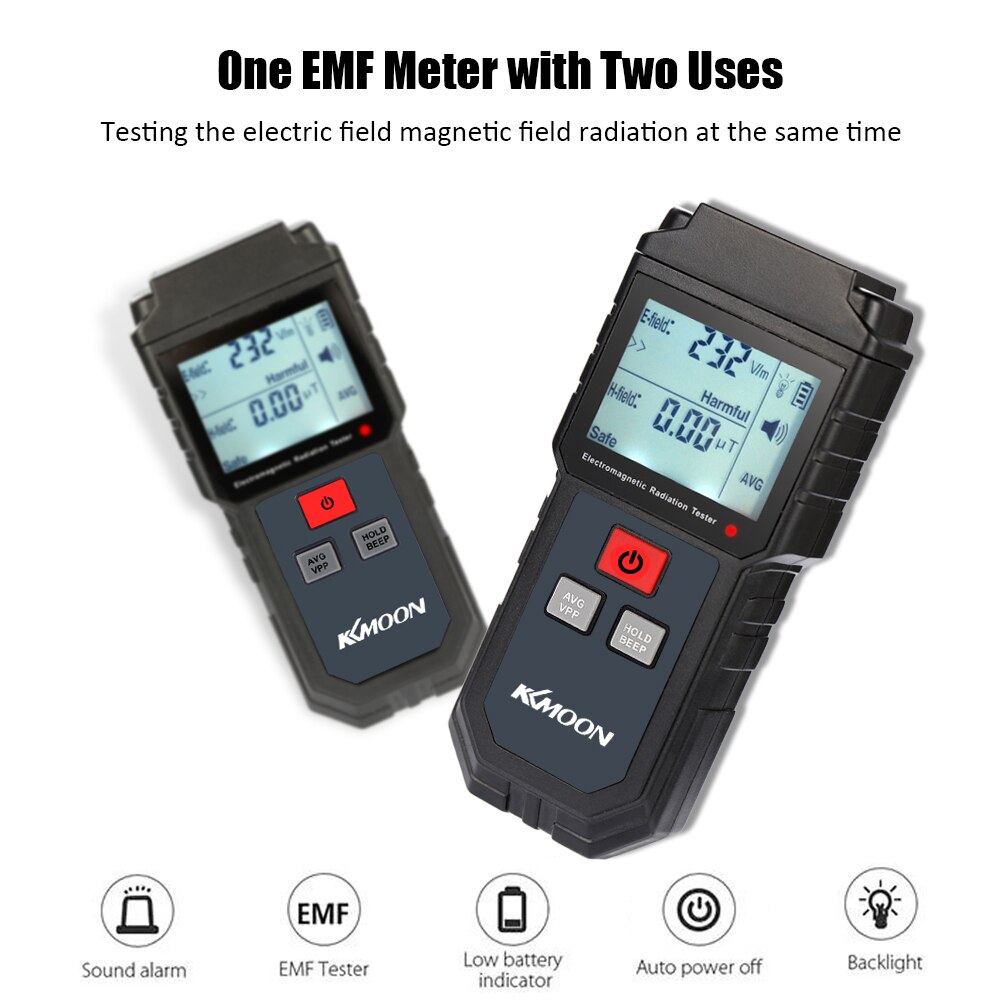 KKmoon Portable Electromagnetic Radiation Tester Handheld Digital LCD EMF Meter Electric Field Magnetic Field Dosimeter Detector