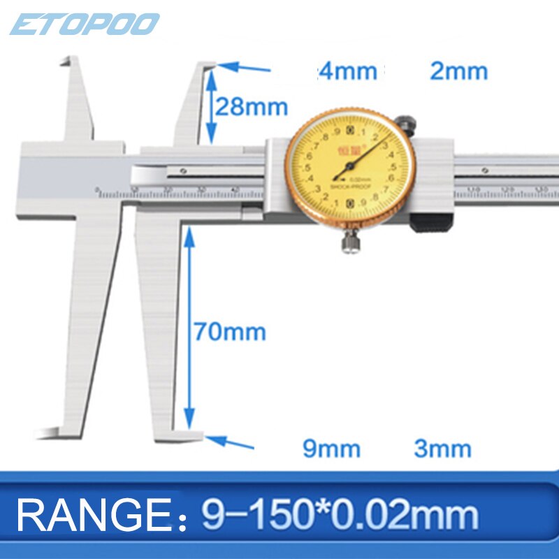 Inside Groove dial Vernier Caliper 9-150mm 0.02mm stainless Steel Inner Vernier Calipers Double Claw tool