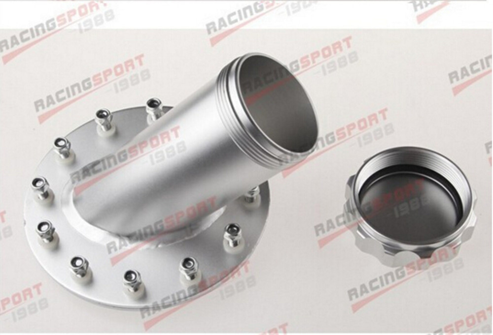 Billet Fuel Cell Fast Fill Filler Neck Aluminum 45 Deg/Degree 12 Bolt Flange Silver