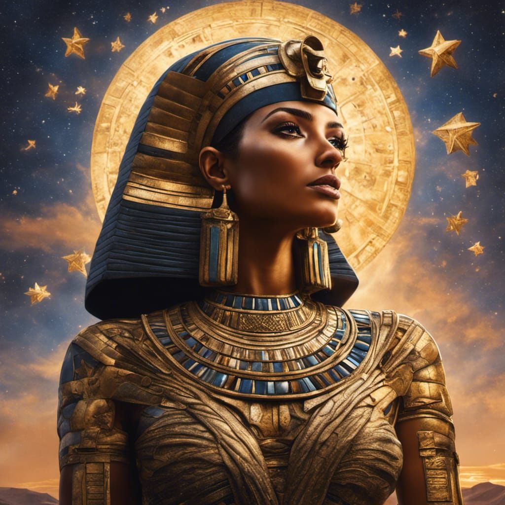 egyptian sky goddess covered in stars hyperrealism contrasting colors ...