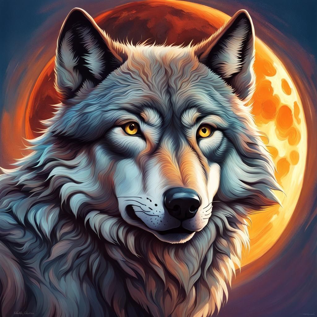 wolf staring at moon - AI Generated Artwork - NightCafe Creator