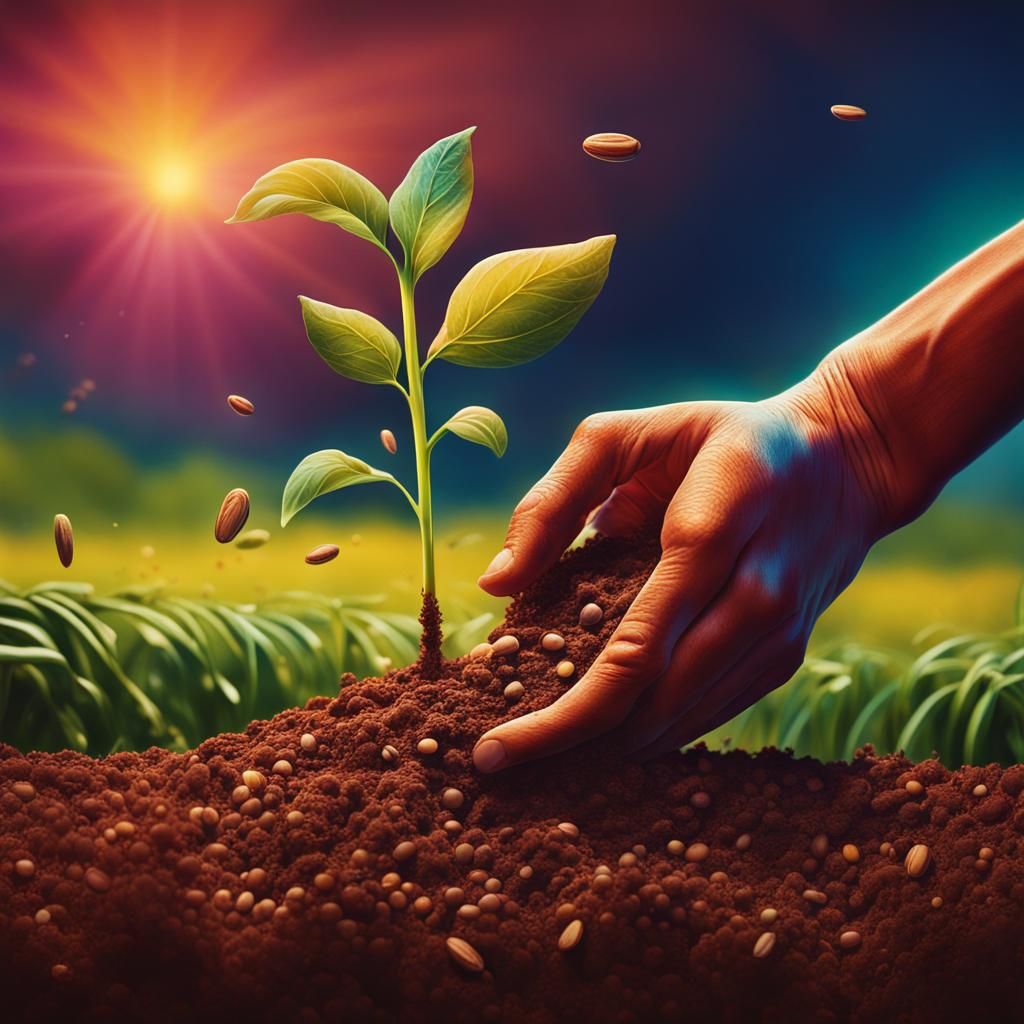 An image featuring a hand planting seeds in fertile soil, symbolizing ...