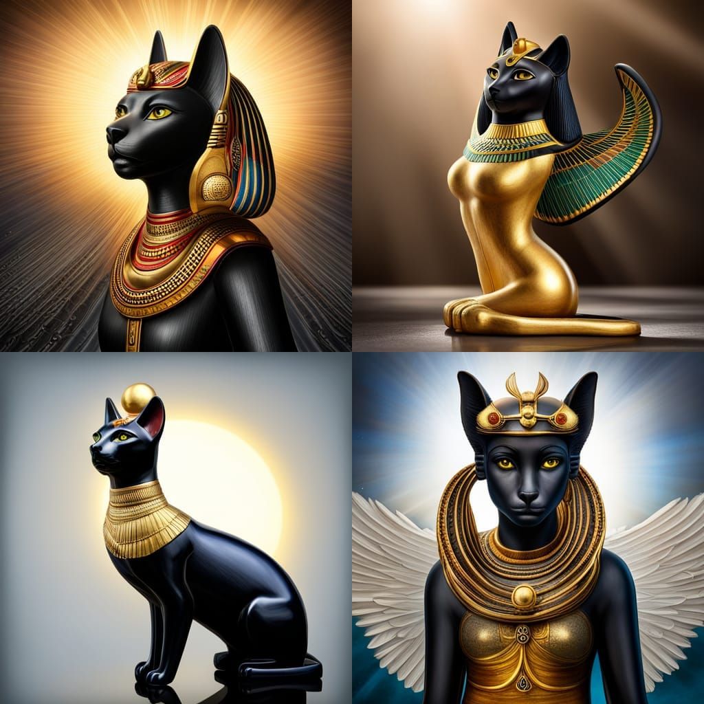 Bastet ancient Egyptian black cat goddess, carved from ebony, wearing a ...