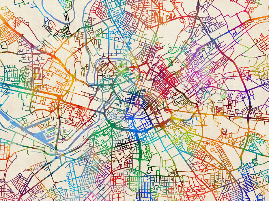 Manchester England Street Map – Gratis bezorgd fotobehang van de