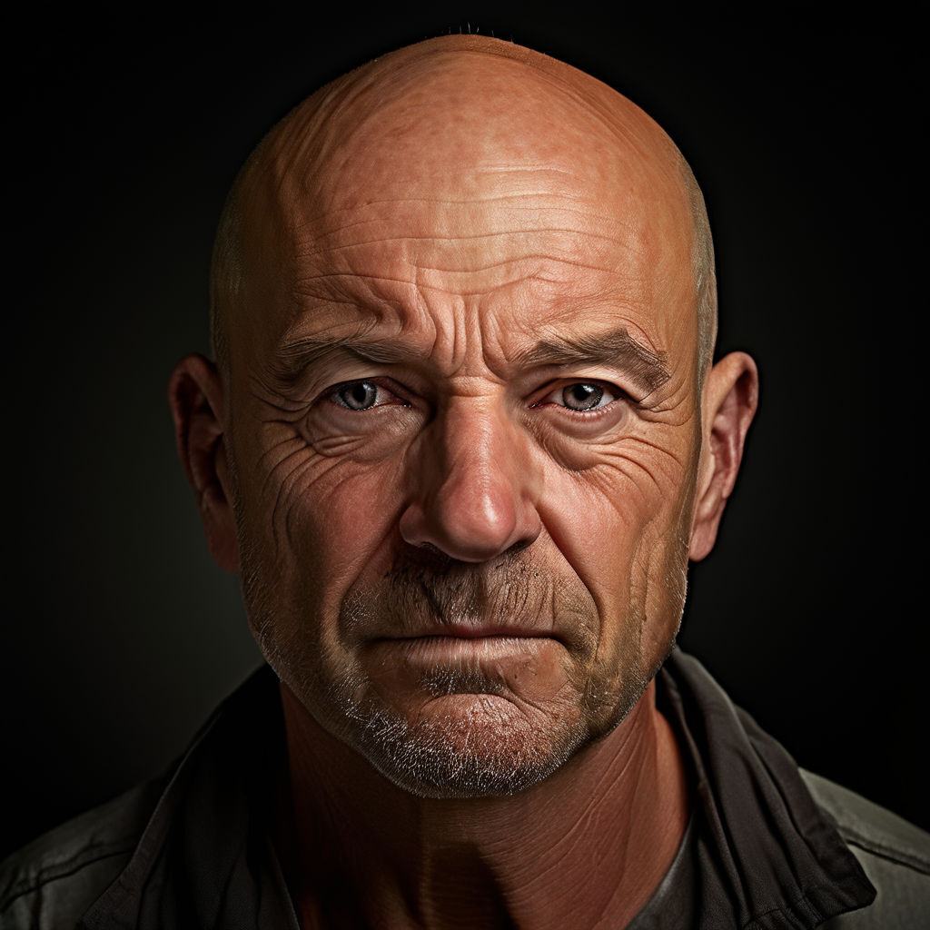 Hyper-realistic portrait of a middle-aged man with a bald he... by ...